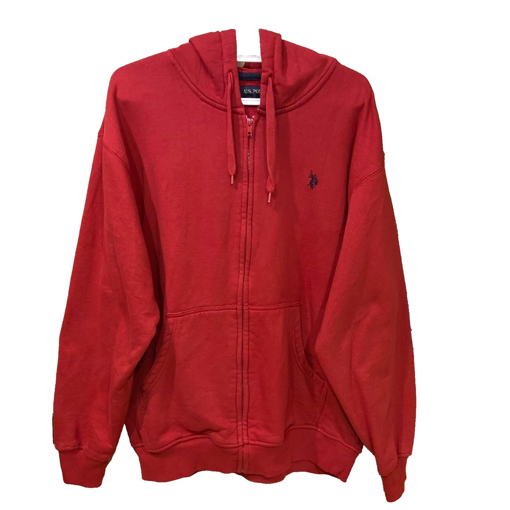 U.S. Polo Assn. Full Zip Hoodie Men's Large Red Sport Logo Hooded Sweatshirt GUC
